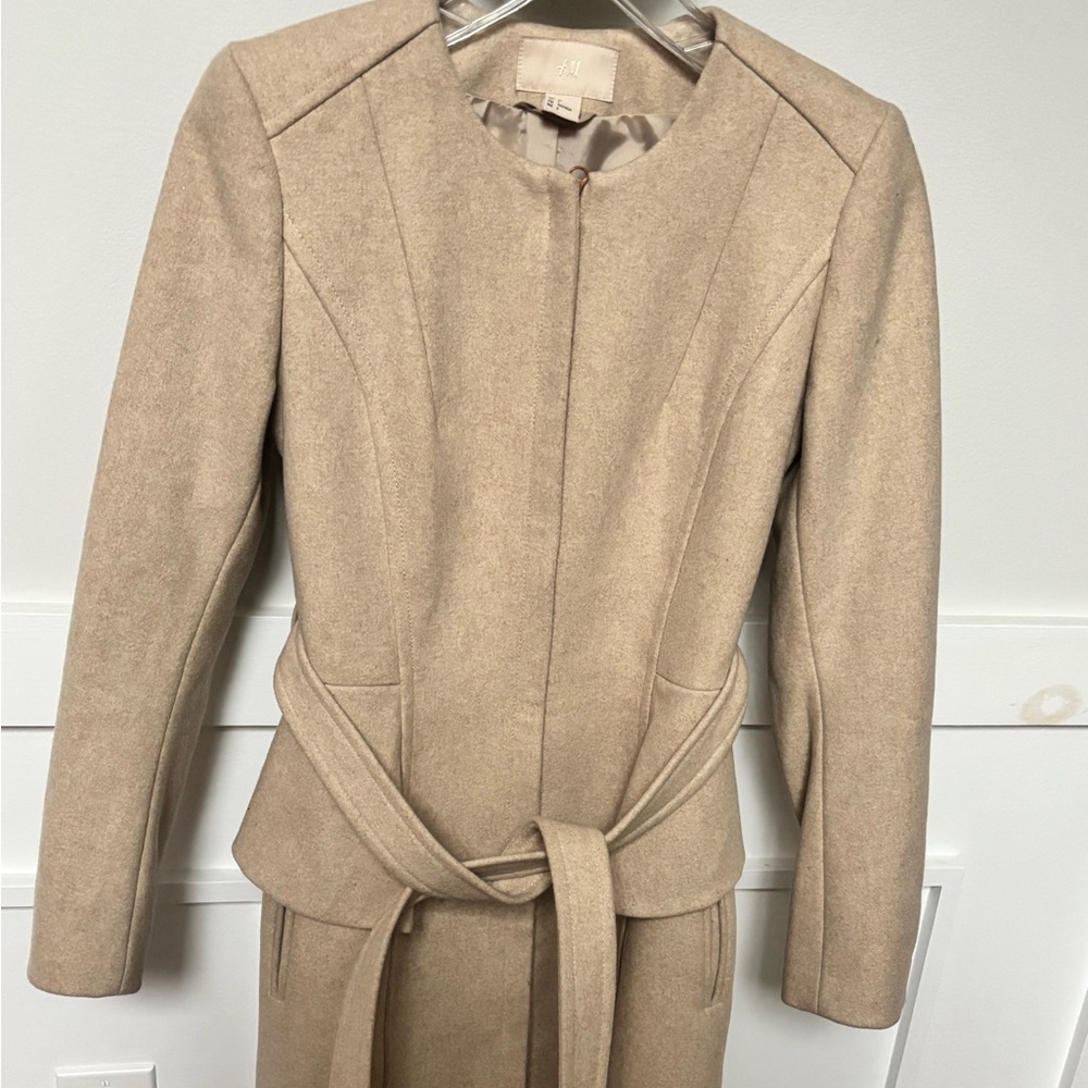 H&M Wool Blend Zip Midi Coat Jacket size 4